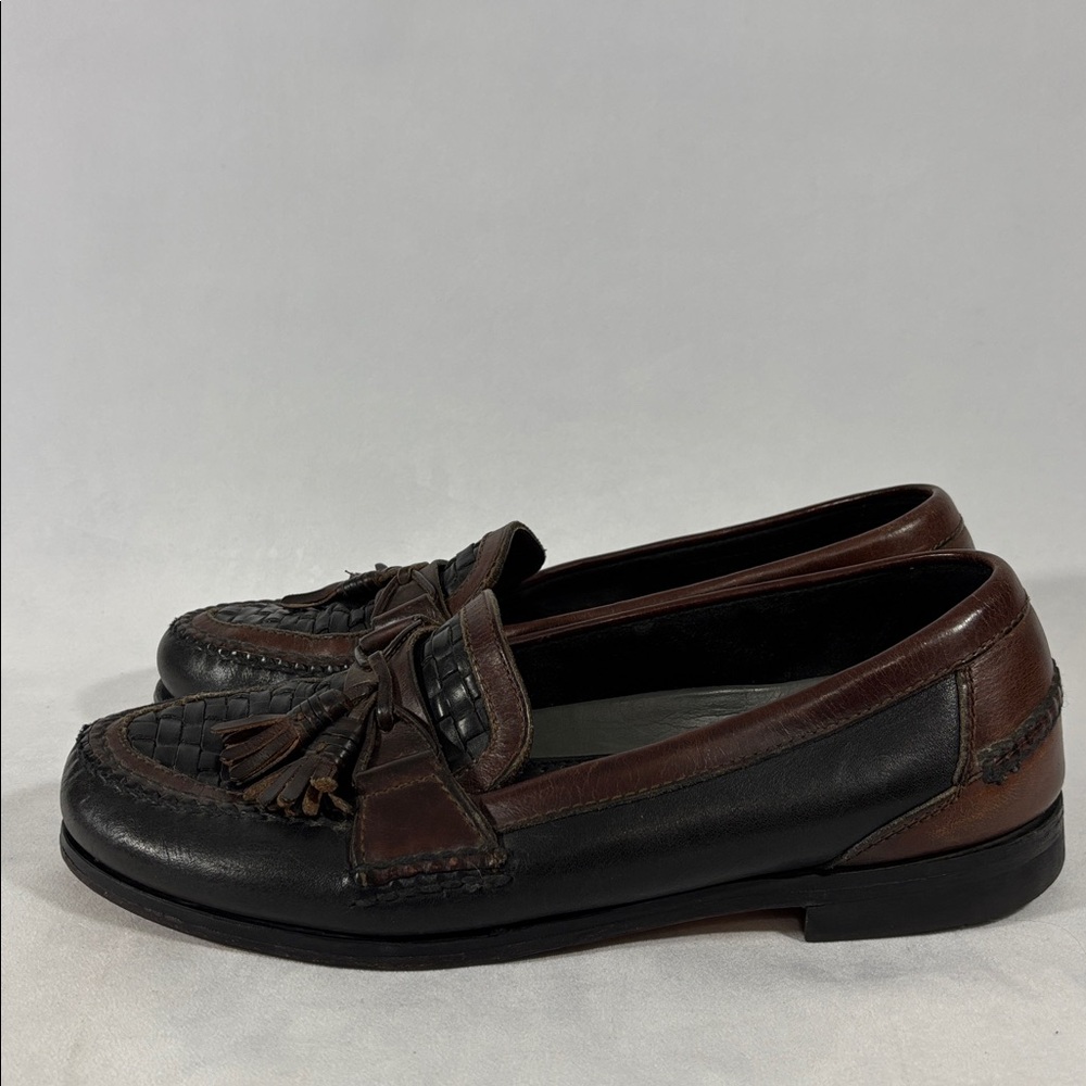 Leather Two Tone Tassel Woven Loafers 11.5M **